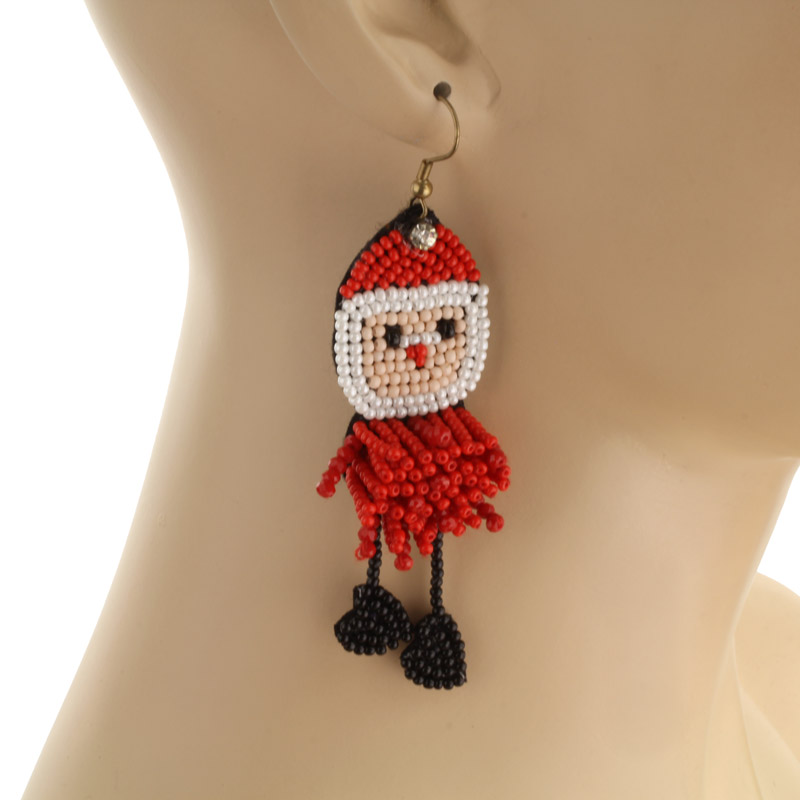 Seed Beads Christmas Santa Fish Hook Earrings - Image 2