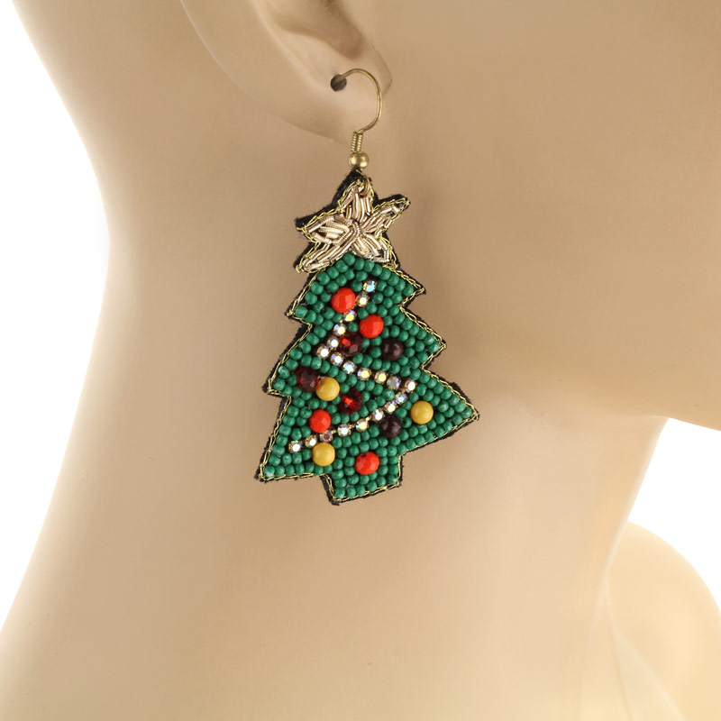 Seed Beads Christmas Tree Fish Hook Earrings - Image 2