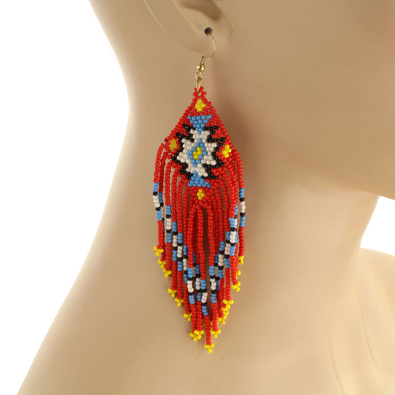 Aztec Pattern Seed Bead Fish Hook Earrings - Image 2