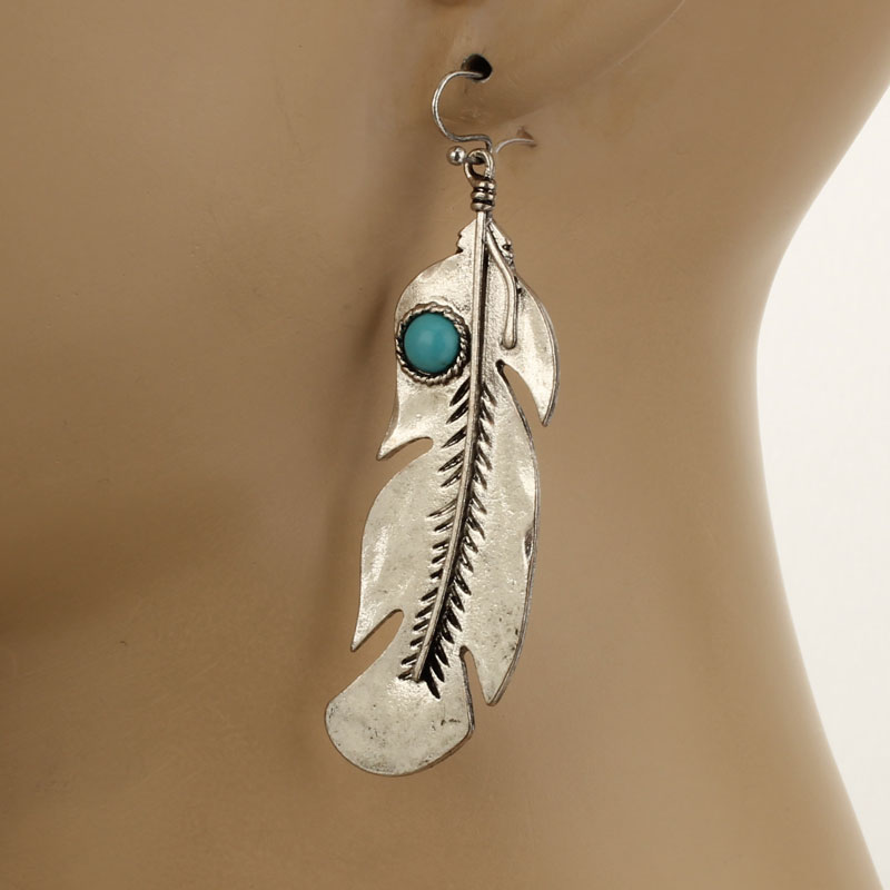 Western Feather Fish Hook Earrings - Image 2