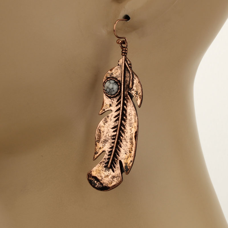 Western Feather Fish Hook Earrings - Image 2