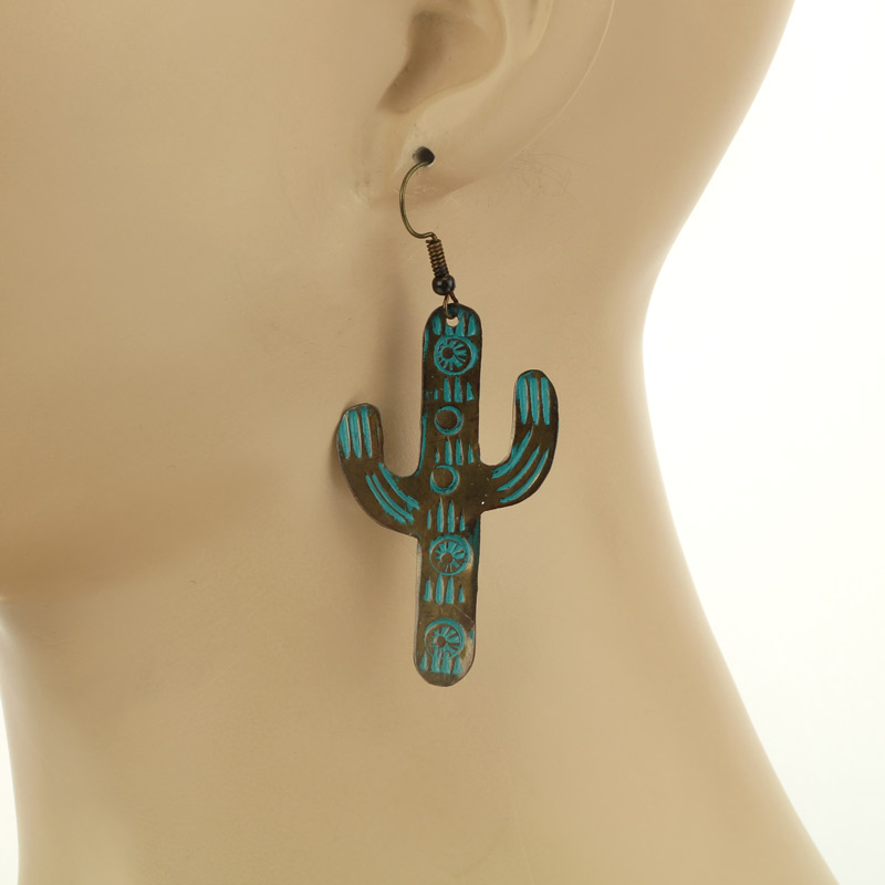 Handmade Cactus Fish Hook Earrings - Image 2