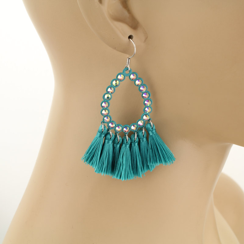 Tear Drop with Tassel Fish Hook Earrings - Image 2