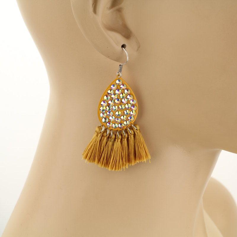 Tear Drop with Tassel Fish Hook Earrings - Image 2
