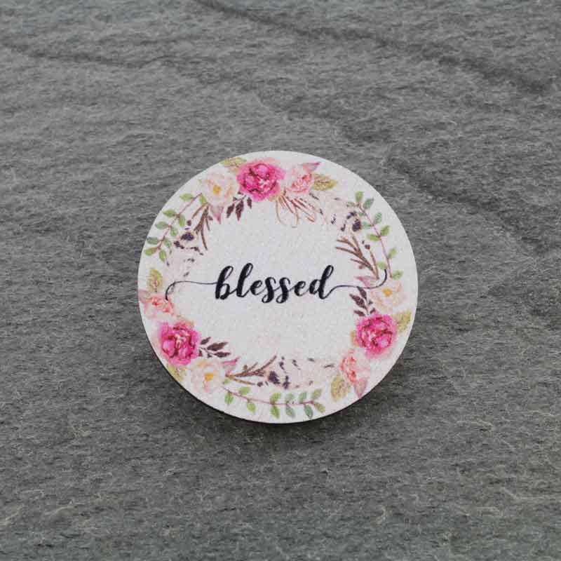 "Blessed" Wood Self Phone Grip Adhesive Charm