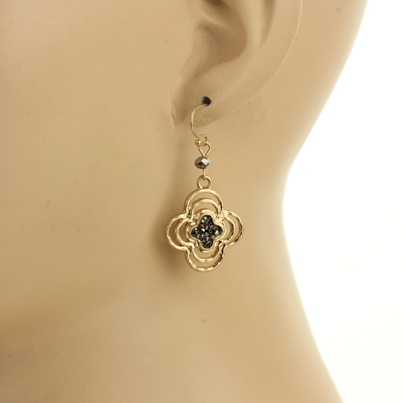 Flower Stone Fish Hook Earrings - Image 2