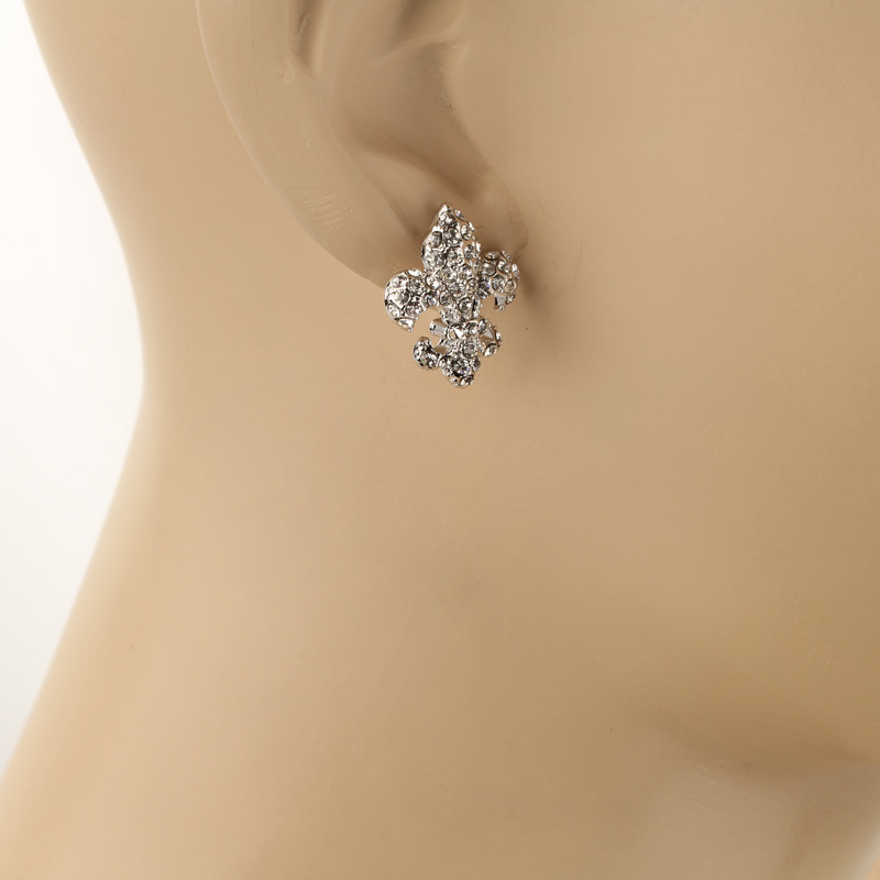 Fleur De Lis Rhinestone Earrings - Image 2
