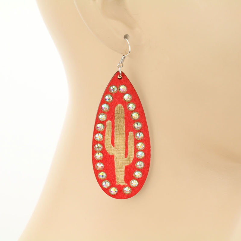 Wooden Cactus Fish Hook Earrings - Image 2