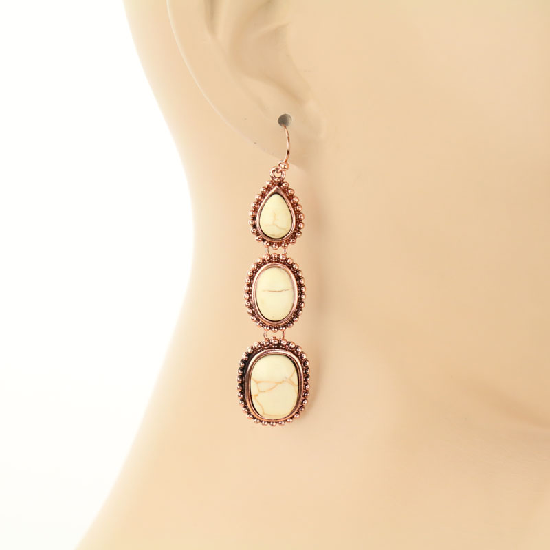 Stone Drop Fish Hook Earrings - Image 2