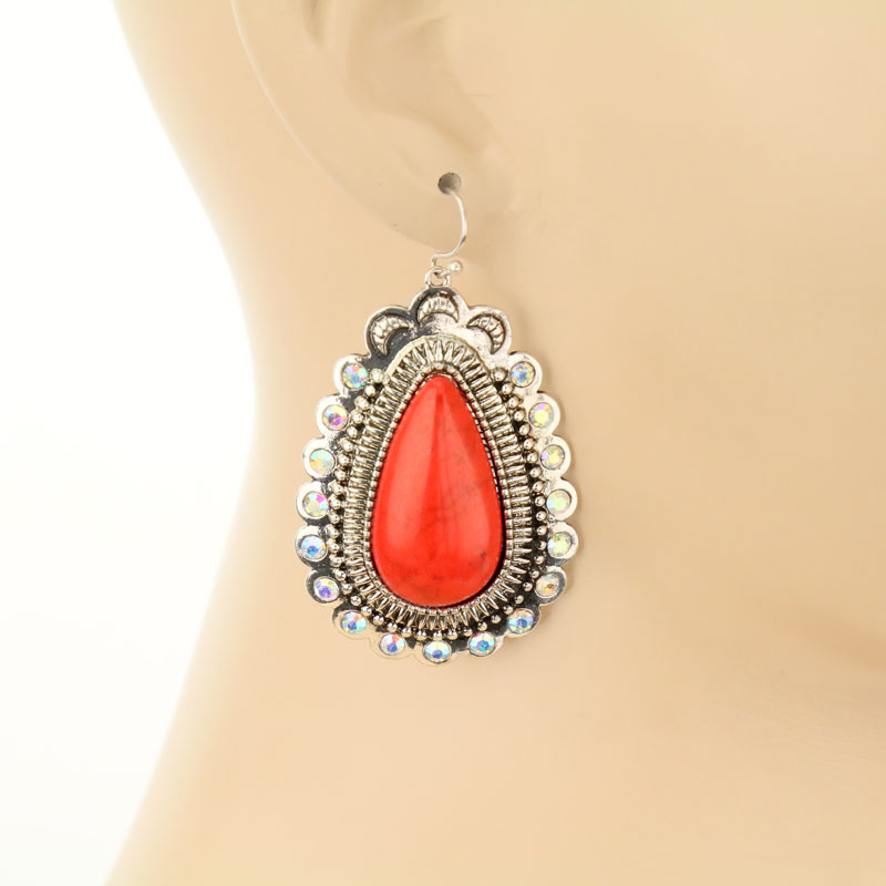 Teardrop Stone Fish Hook Earrings - Image 2