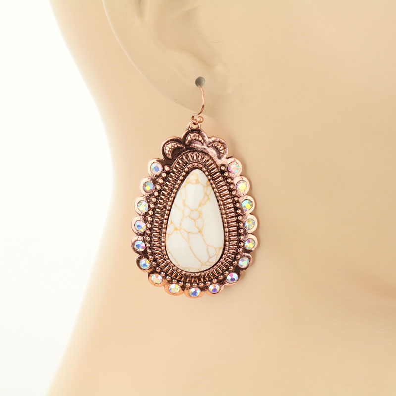 Teardrop Stone Fish Hook Earrings - Image 2