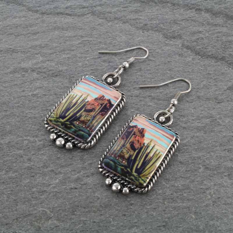 Western Portrait Fish Hook Earrings
