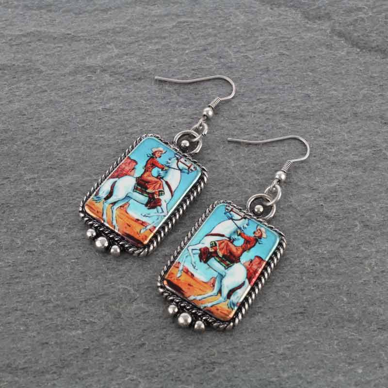 Western Portrait Fish Hook Earrings