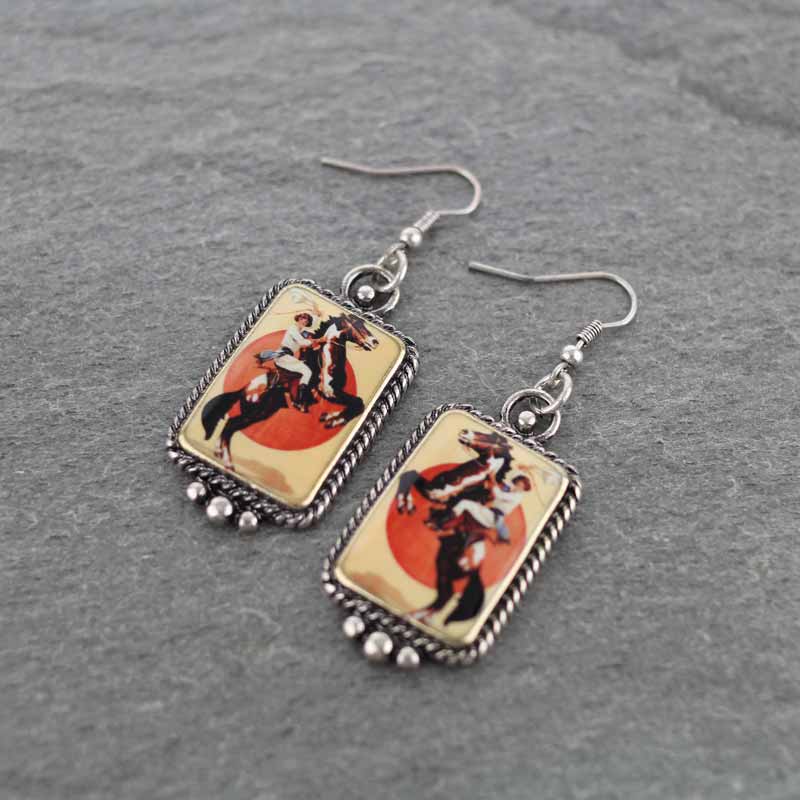 Western Portrait Fish Hook Earrings