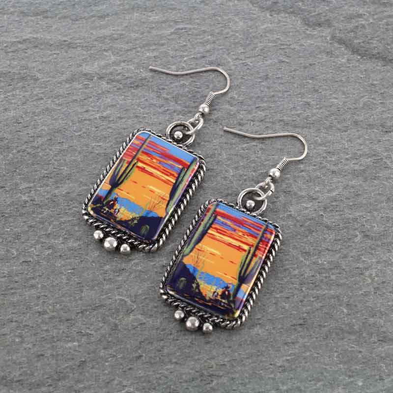 Western Portrait Fish Hook Earrings