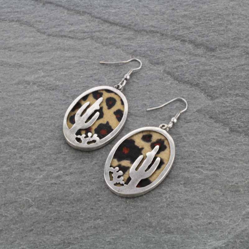 Western Cactus Oval Fish Hook Earrings
