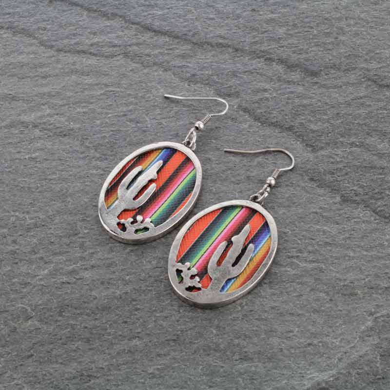 Western Cactus Oval Fish Hook Earrings