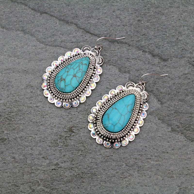 Teardrop Stone Fish Hook Earrings
