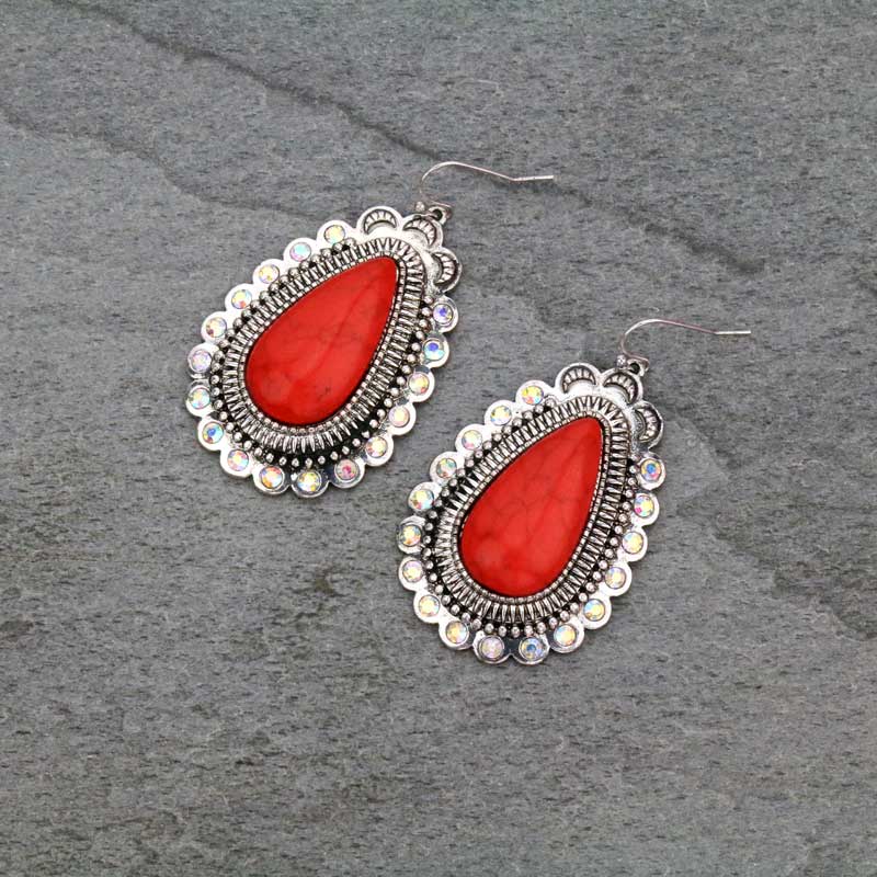 Teardrop Stone Fish Hook Earrings