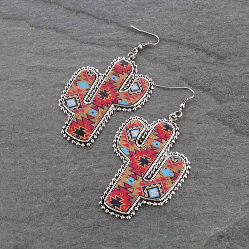Western Cactus Cork Wood Fish Hook Earrings