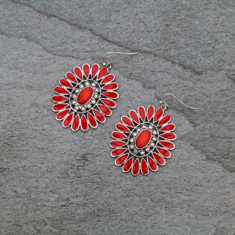 Western Concho Casting Stone Fish Hook Earrings