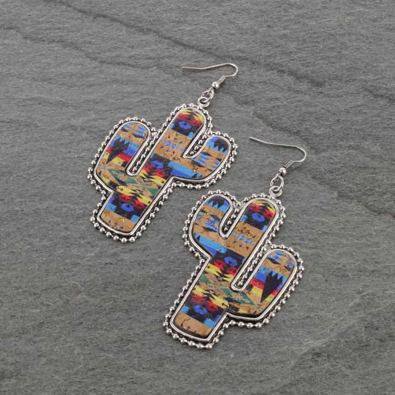Western Cactus Cork Wood Fish Hook Earrings
