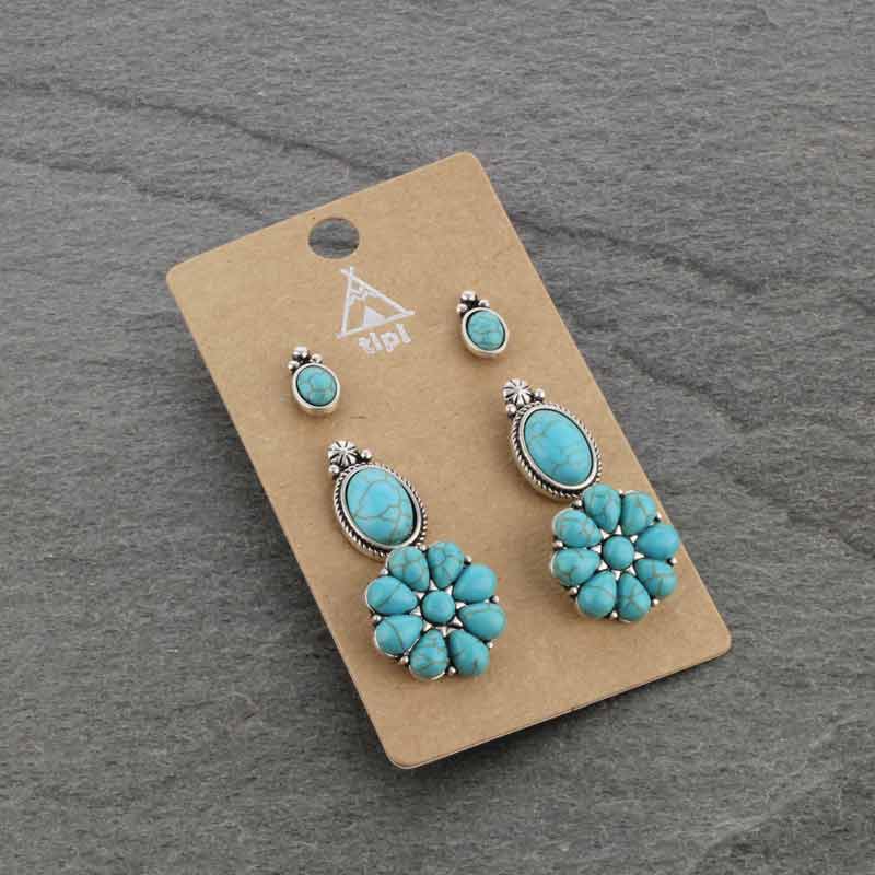 3 Pair Western Turquoise Earring Set - Image 2