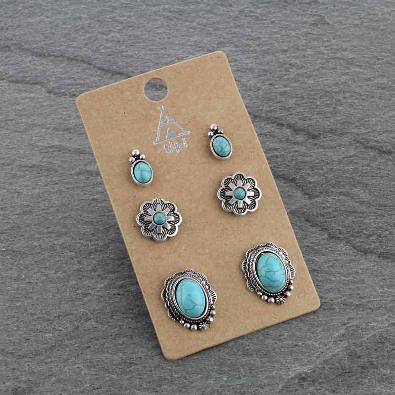 3 Pair Western Turquoise Earring Set - Image 2
