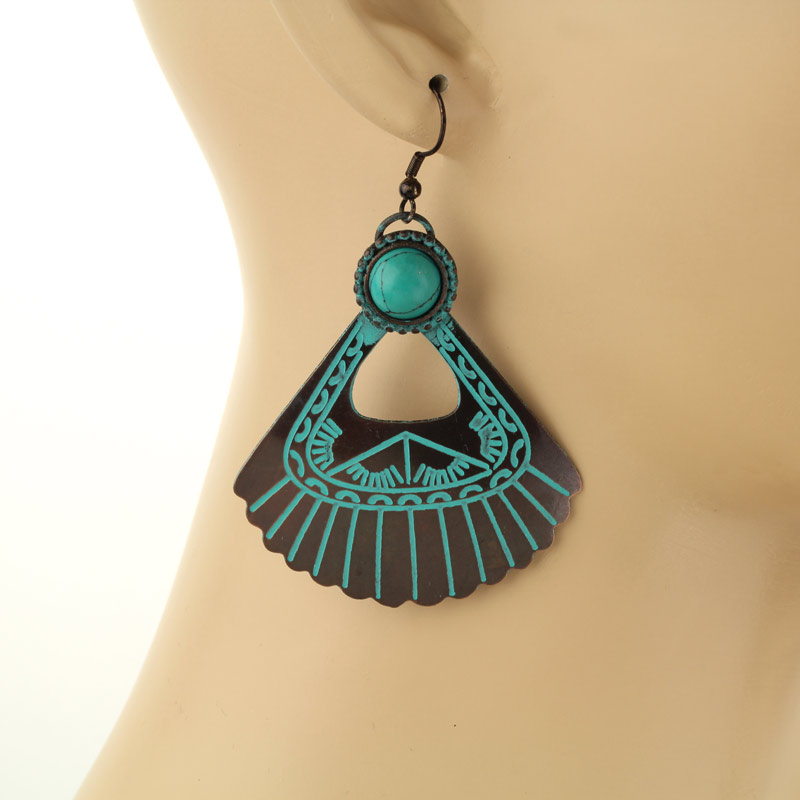 Handmade Turquoise Triangle Fish Hook Earrings - Image 2