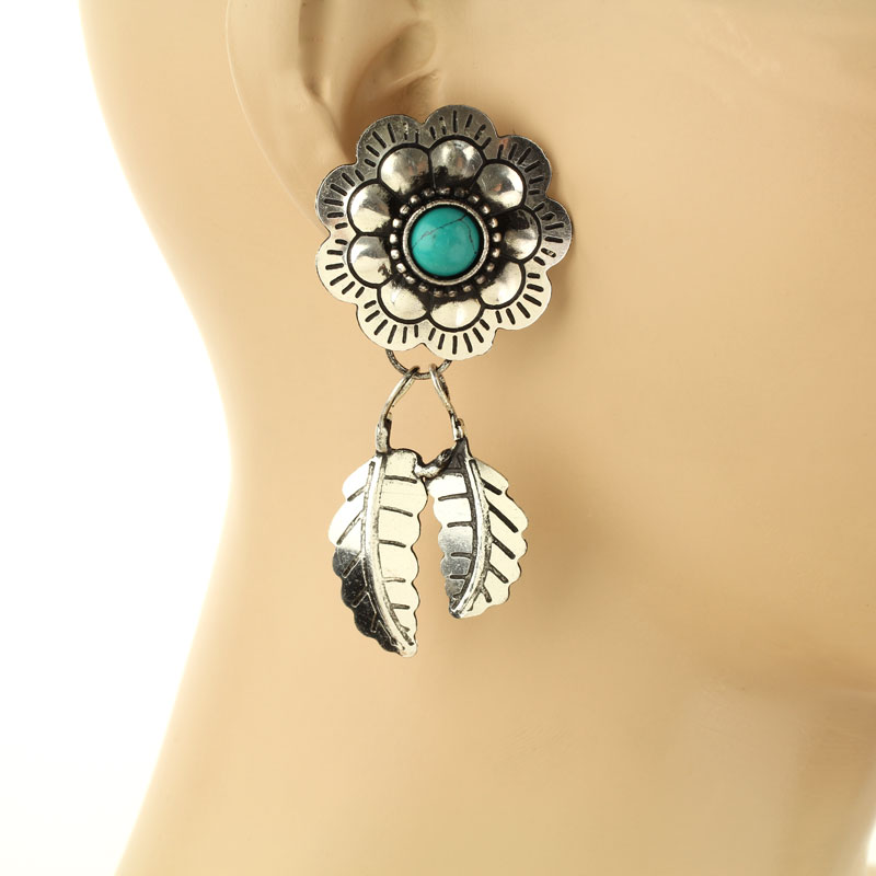 Handmade Turquoise Western Flower Post Earrings - Image 2