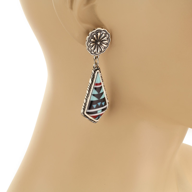 Western Navajo Style Print Post Earrings - Image 2
