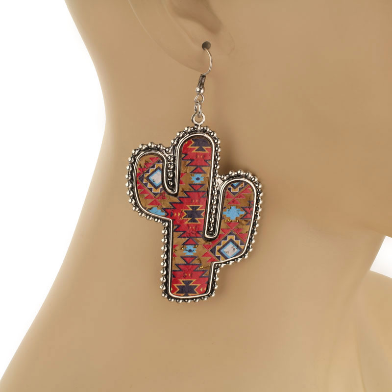 Western Cactus Cork Wood Fish Hook Earrings - Image 3