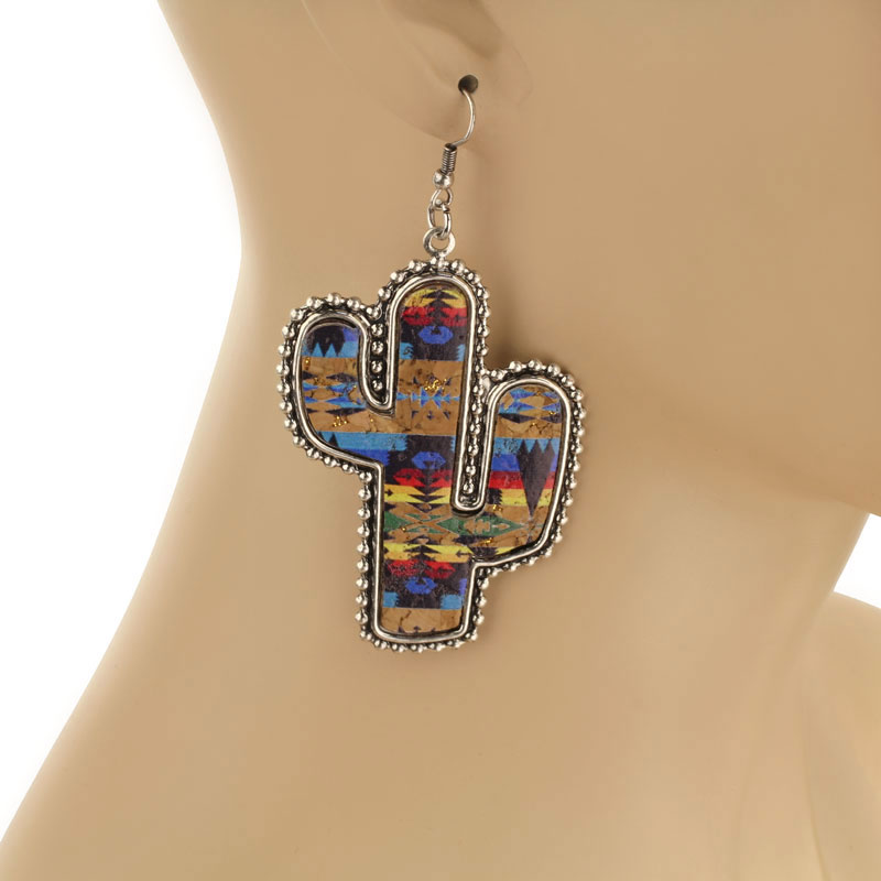 Western Cactus Cork Wood Fish Hook Earrings - Image 2