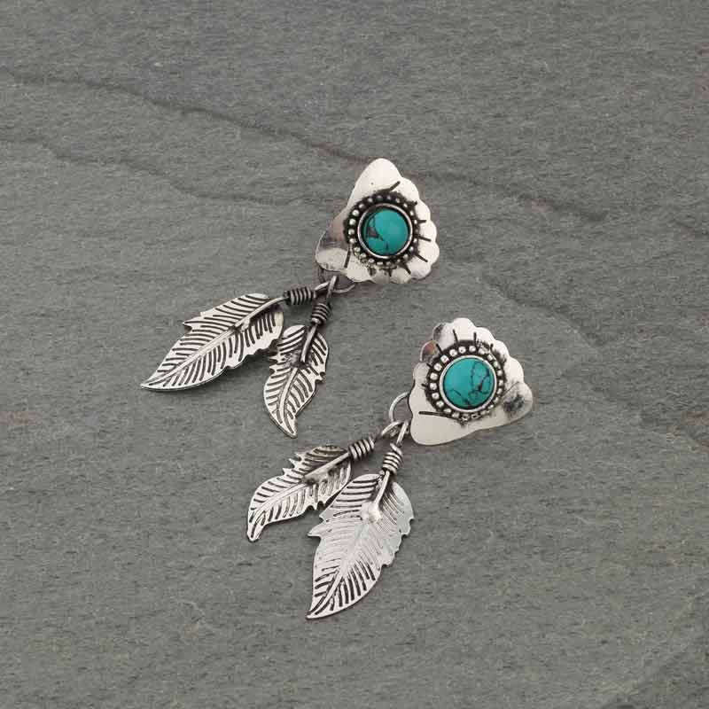 Handmade Turquoise Feather Post Earrings