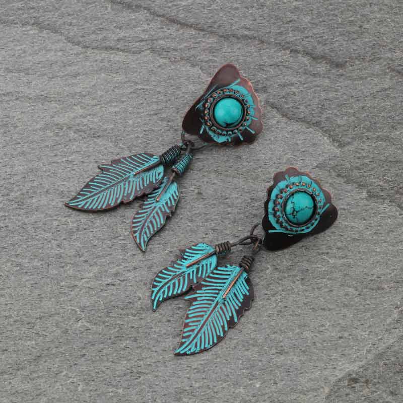 Handmade Turquoise Feather Post Earrings