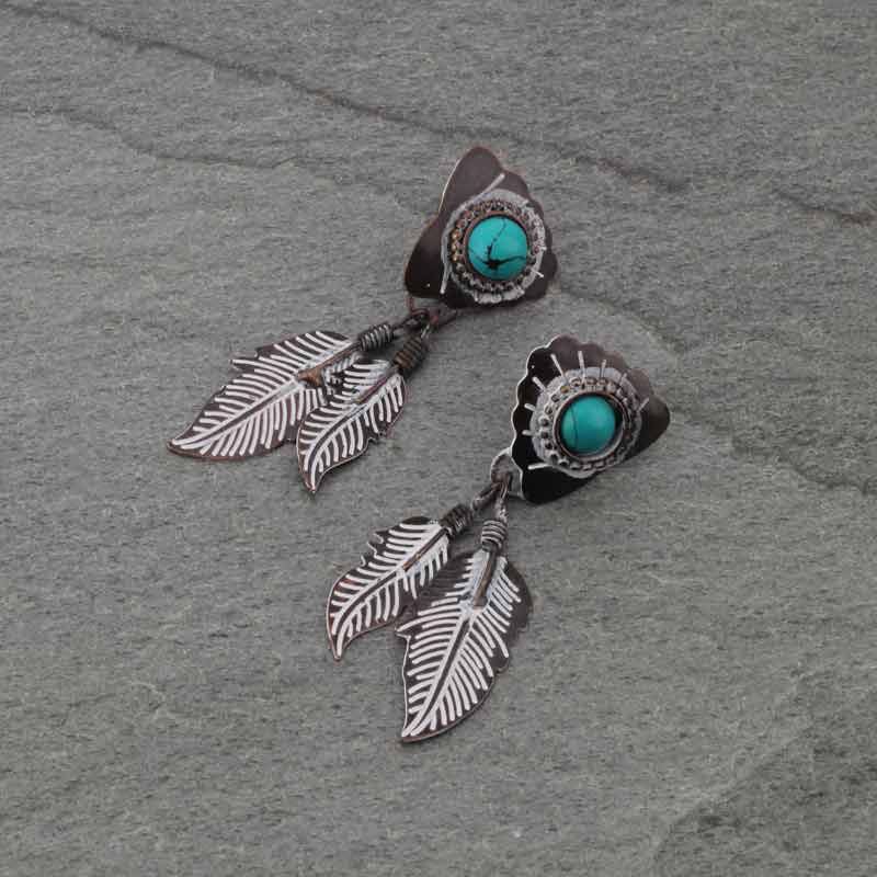 Handmade Turquoise Feather Post Earrings