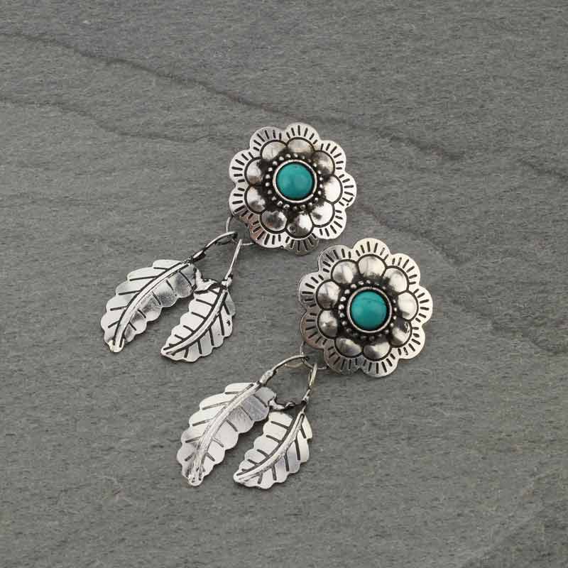 Handmade Turquoise Western Flower Post Earrings
