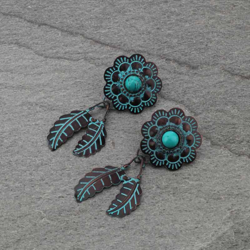 Handmade Turquoise Western Flower Post Earrings