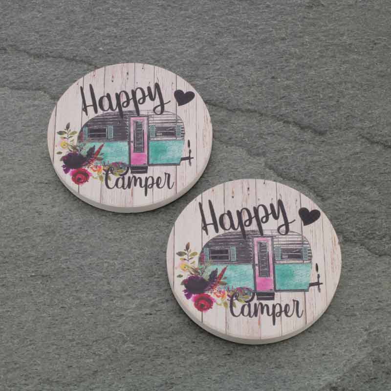 Happy Camper Absorbent Ceramic Car Coasters