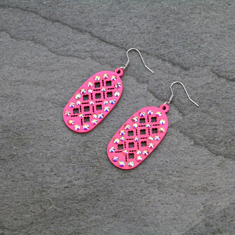 Wooden Oval Fish Hook Earrings