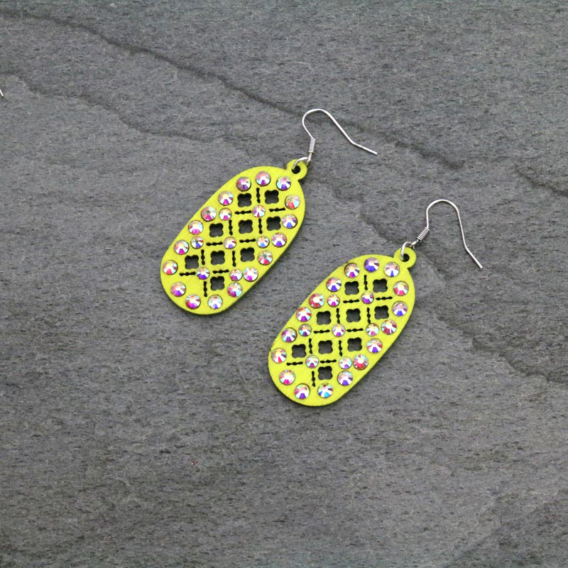 Wooden Oval Fish Hook Earrings