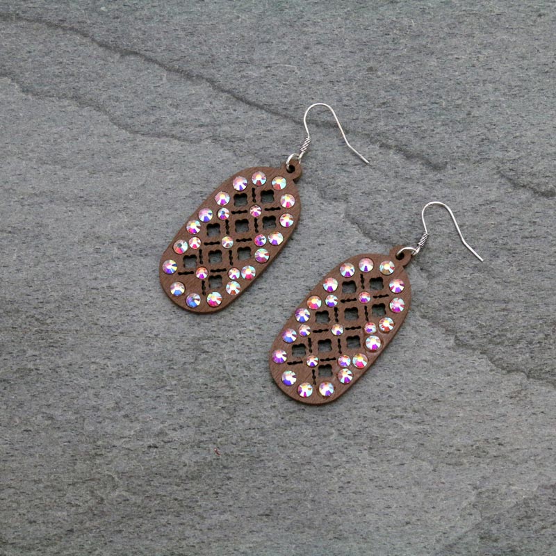 Wooden Oval Fish Hook Earrings