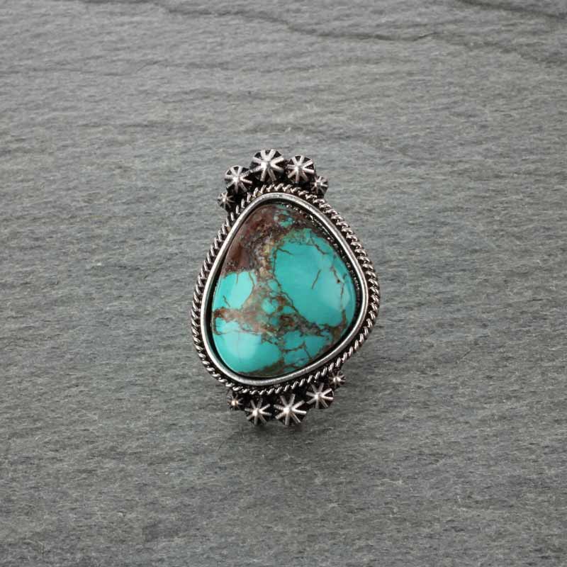 Big Natural Turquoise Adjustable Ring - Image 2