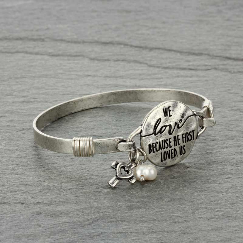 "WE LOVE BECAUSE HE FIRST LOVED US" Wire Bracelet - Image 2