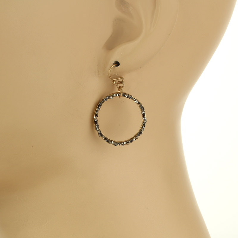 Stone Hoop Fish Hook Earrings - Image 2