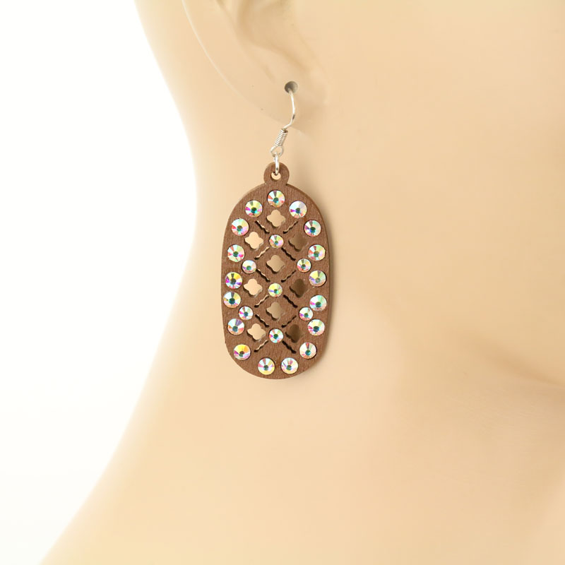 Wooden Oval Fish Hook Earrings - Image 2