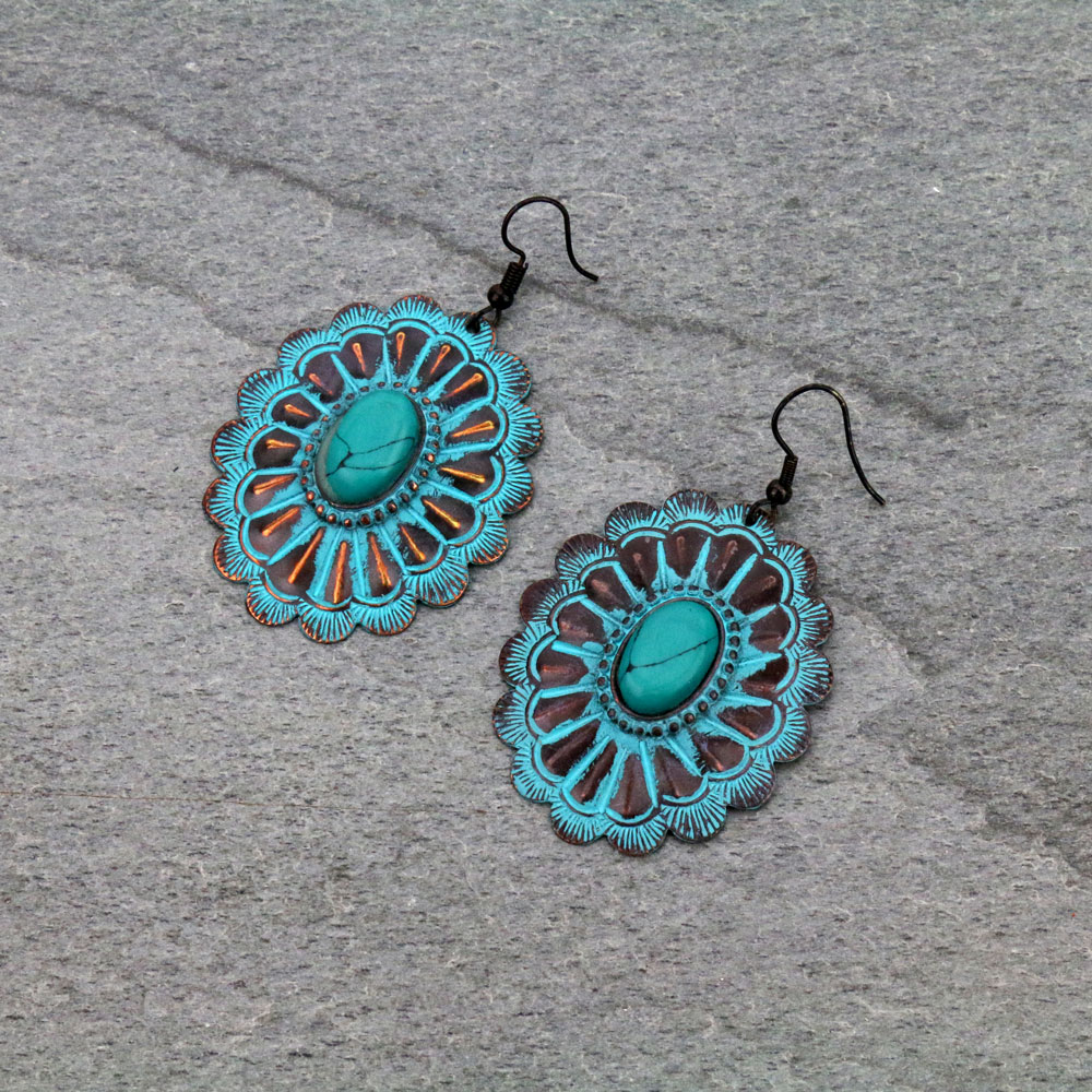 Handmade Concho Turquoise Fish Hook Earrings