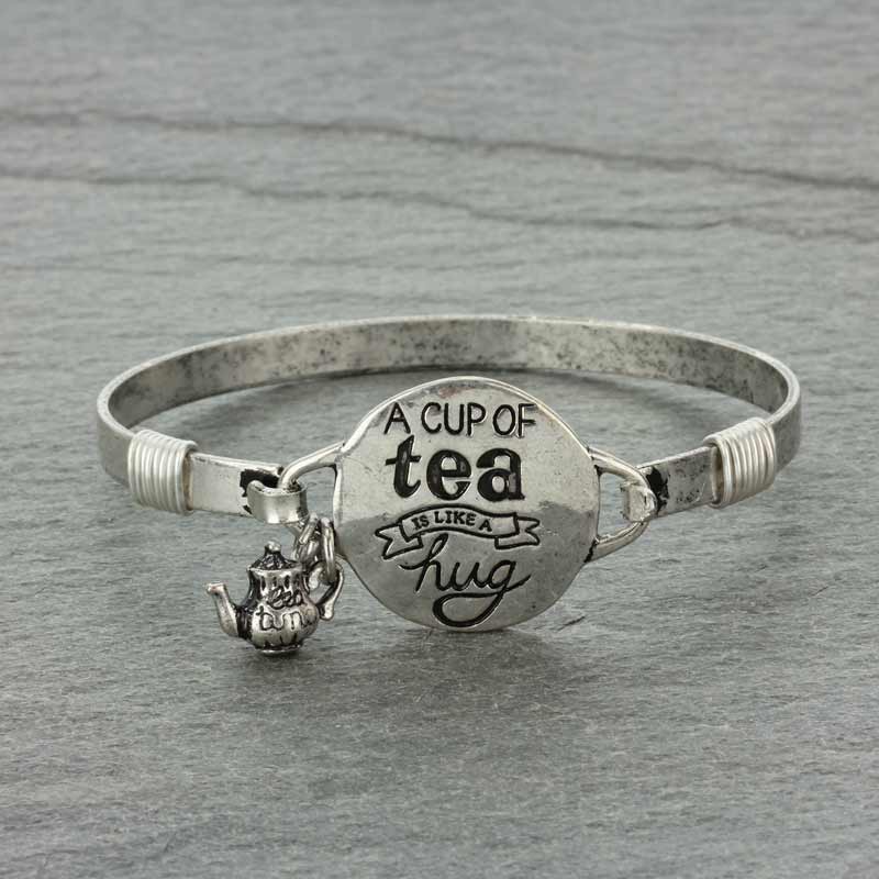 "A CUP OF TEA IS LIKE A HUG" Wire Bracelet