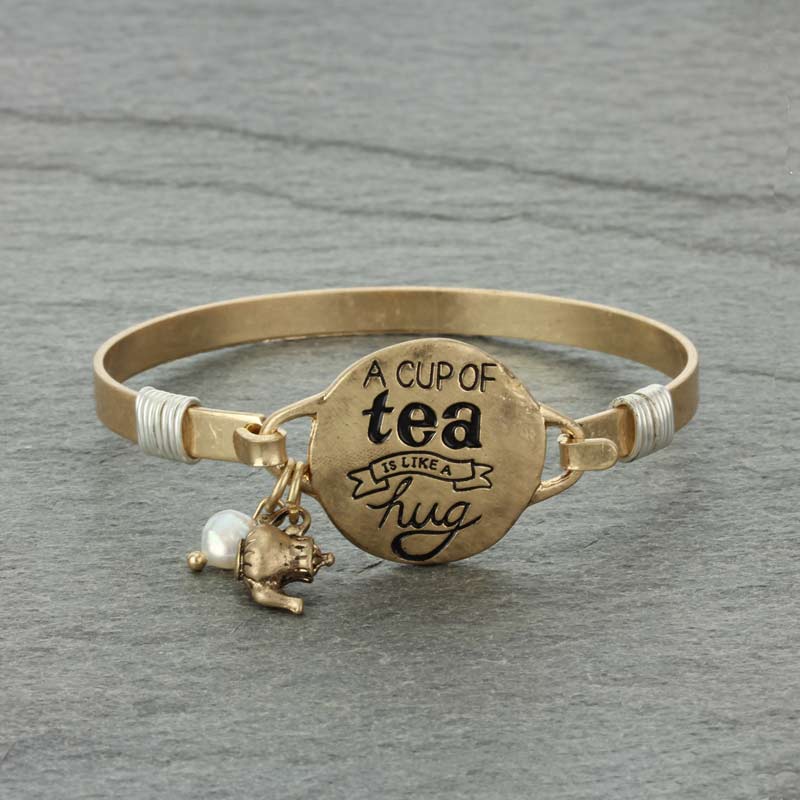 "A CUP OF TEA IS LIKE A HUG" Wire Bracelet