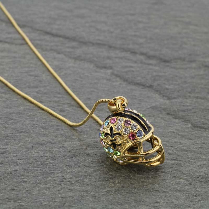Football Helmet with Fleur De Lis Logo Pendant Necklace
